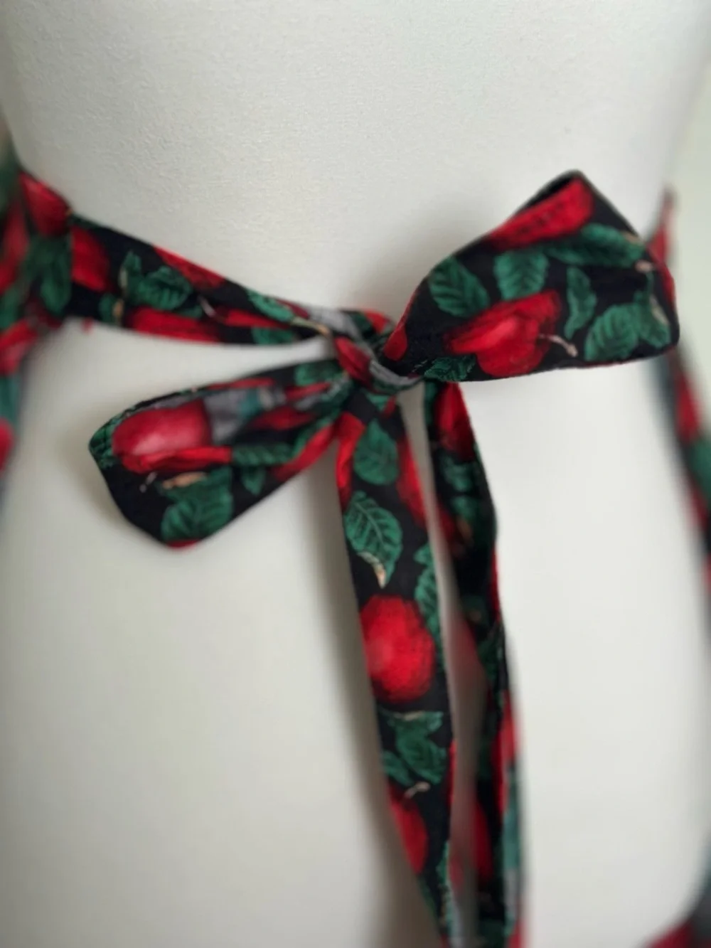 Red Apple Print Apron with Patchwork Pocket Quilted Handmade in Alaska